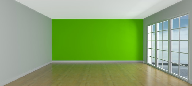3D Render of an Empty Room with Windows