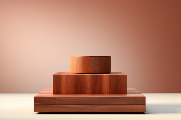 Free photo 3d render of empty stepped wooden podium for product display studio background