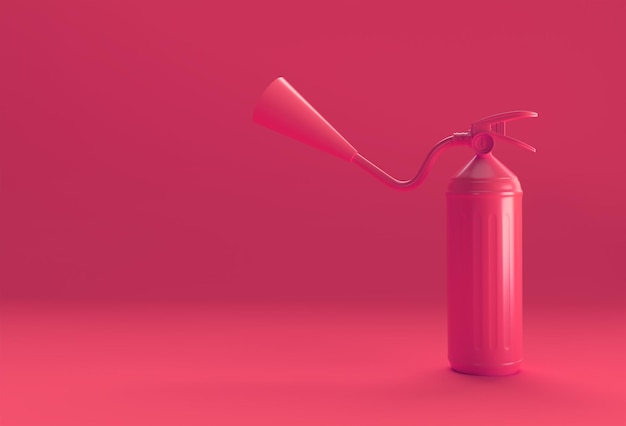 3D рендеринг огнетушителя на пастельно-красном фоне.