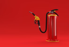 Free photo 3d render fire extinguisher with fuel pump nozzle pastel color background.