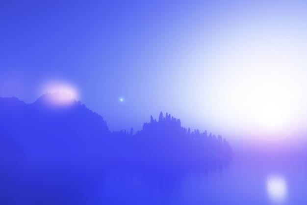 Free photo 3d render of a foggy mountain range with tree landscape