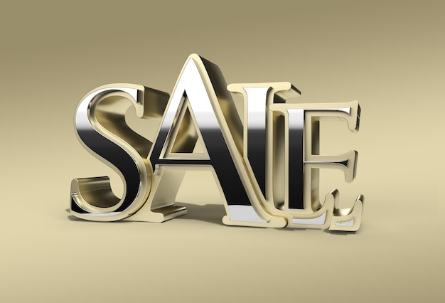 3D Render Gold Sale Text - Pen Tool Created Clipping Path Included in JPEG Easy to Composite.