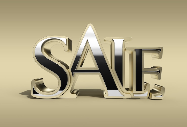 Free Photo 3d render gold sale text - pen tool created clipping path included in jpeg easy to composite.