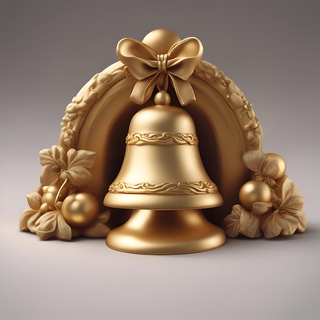Foto gratuita rendering 3d della campana dorata di natale con fiocco dorato e decorazione