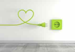Free photo 3d render of a green electrical plug isolated on a socket background- eco energy concept
