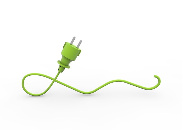 3D render of a green electrical plug isolated on a white background- eco energy concept