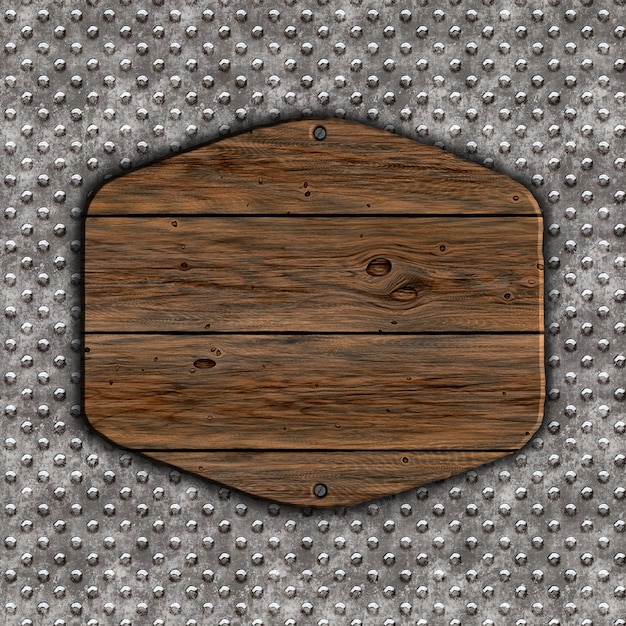 Free photo 3d render of a grunge wood sign on a metal background