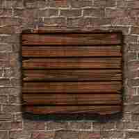 Free photo 3d render of a grunge wood sign on an old brick wall