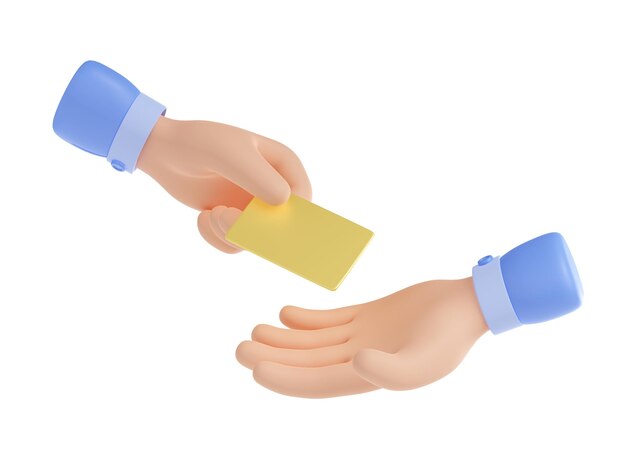 Free photo 3d render hand giving gold credit card to palm