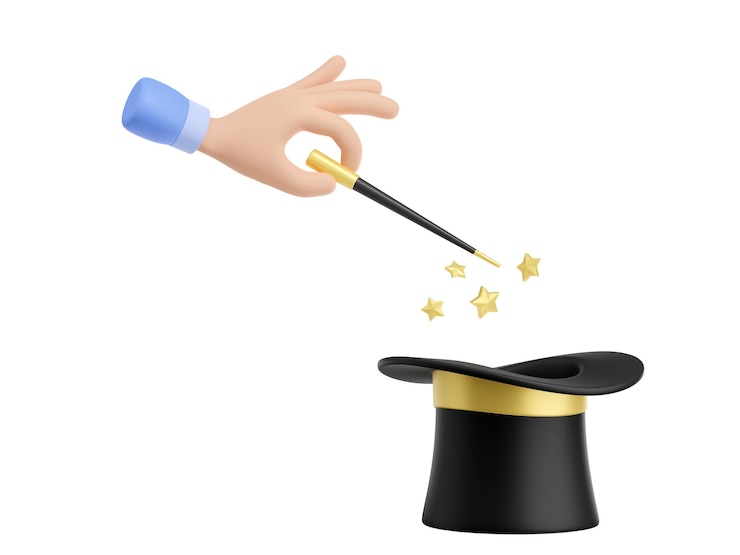 Free Photo 3d render hand holding magic wand over top hat
