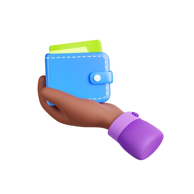 Free Photo 3d render hand holding wallet icon on white