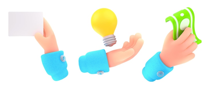 무료 Photo 3차원, render, 손, 보유, 은행 카드, 전구, 와..., 지폐