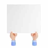 Free photo 3d render hands holding blank paper banner mockup