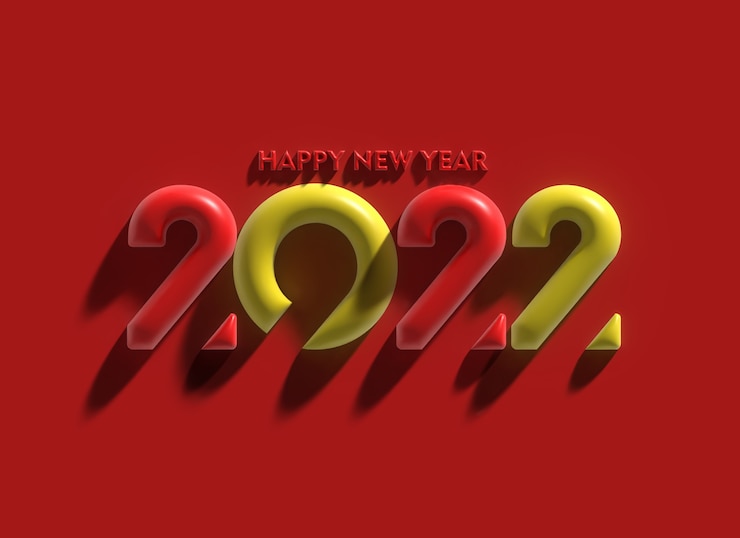 무료 Photo 3d 렌더링 새해 복 많이 받으세요 2022 텍스트 타이포그래피 디자인 그림.
