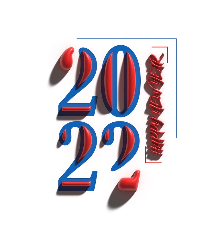 Free Photo 3d render happy new year 2022 text typography design illustration.
