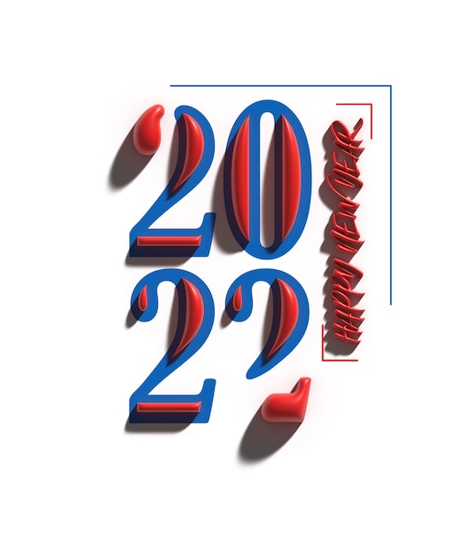3D 렌더링 새해 복 많이 받으세요 2022 텍스트 타이포그래피 디자인 그림.