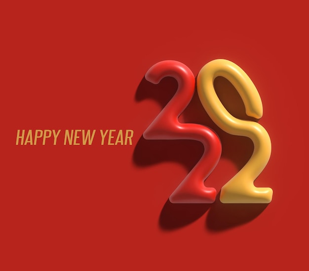 Free photo 3d render happy new year 2022 text typography design.