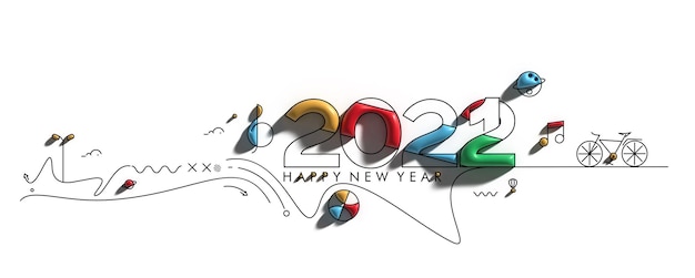 3d render happy new year 2022 text typography design.