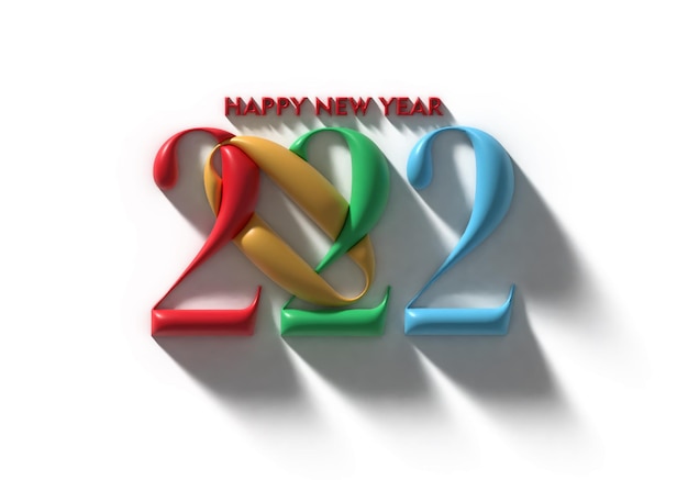 3D 렌더링 새해 복 많이 받으세요 2022 텍스트 타이포그래피 디자인.