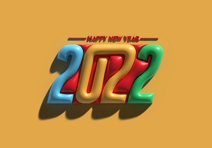 무료 Photo 3d 렌더링 새해 복 많이 받으세요 2022 텍스트 타이포그래피 디자인.