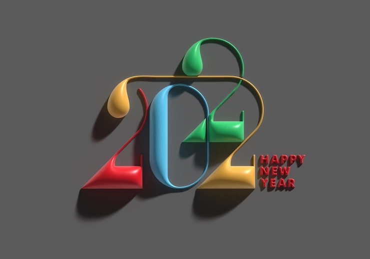 Free Photo 3d render happy new year 2022 text typography design.