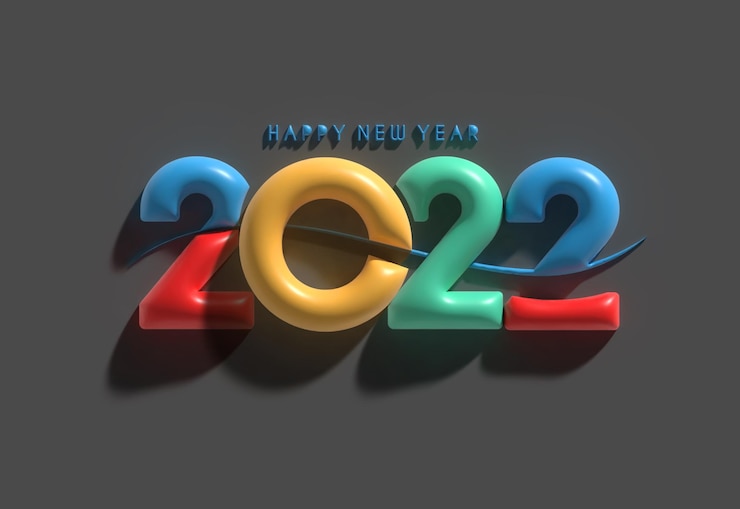 無料Photo 3dレンダリング明けましておめでとうございます2022テキストタイポグラフィデザイン。
