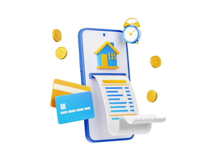 Free Photo 3d render house bills payment online invoice
