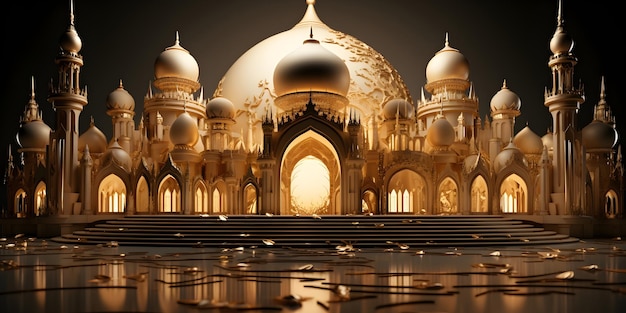 3D render interior scenes of a golden masjid background