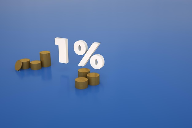 3d 렌더링 아이소메트릭 장면 1% . 아이소메트릭 3d 퍼센트 할인. 판매 배경
