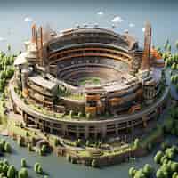 Free photo 3d render of a large football stadium in the middle of the city