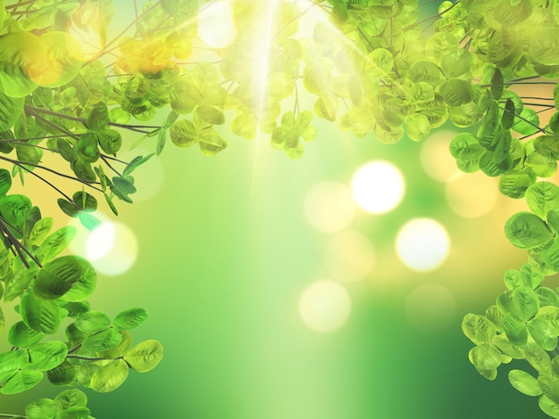 3d render of leaves on bokeh background