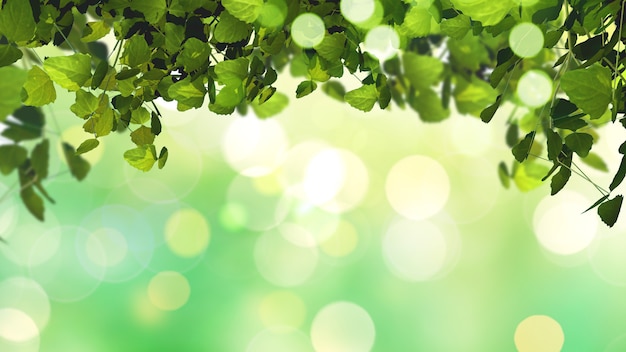 3D render of leaves on a bright sunny defocussed background