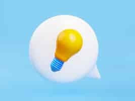 Free photo 3d render light bulb in speech bubble solution