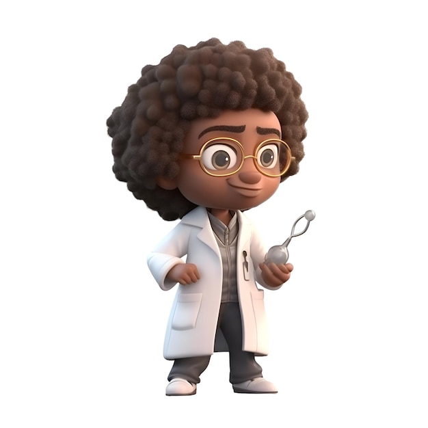 Free photo 3d render of a little african american doctor with a stethoscope