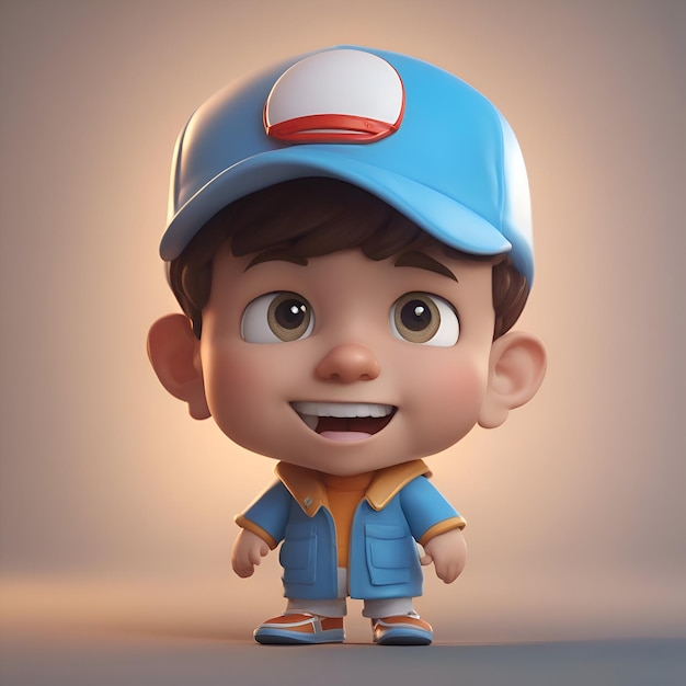 Free photo 3d render of a little boy wearing a blue baseball cap