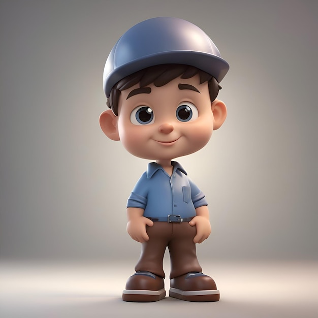 Free photo 3d render of little boy with cap on his head over gray background