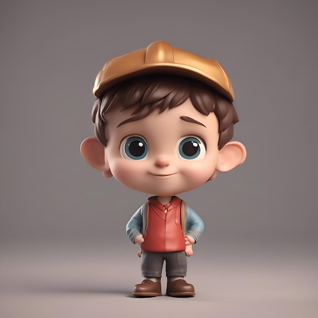 3D Render of Little Boy with Covered Shoulder and Hat