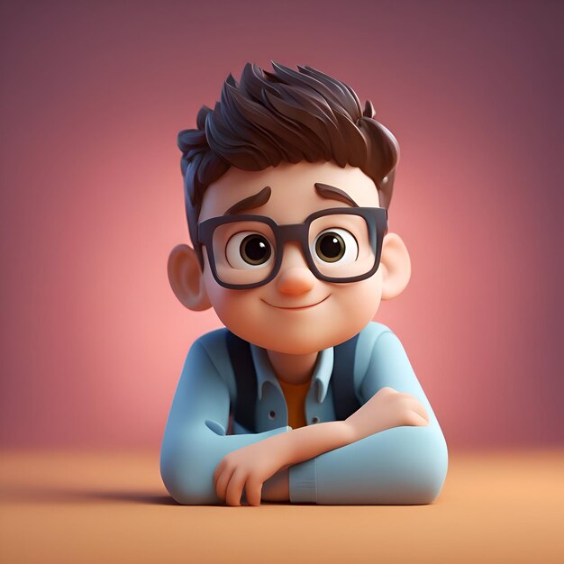 3D Render of Little boy with eyeglasses and blue shirt