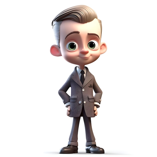 3D Render of Little Businessman with coat and hand on hip