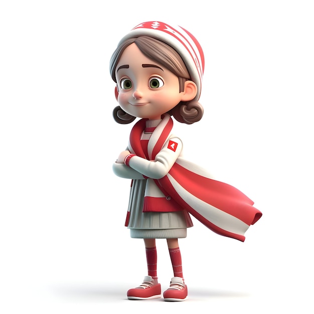 3D Render of Little Girl with Snow Maiden costume on white background