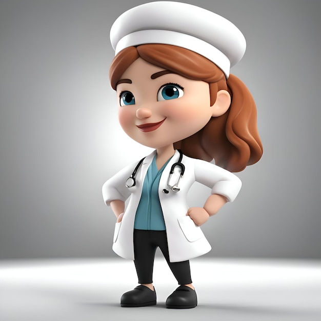 Free photo 3d render of little nurse with stethoscope over grey background