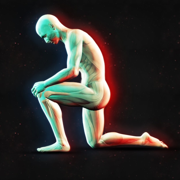3d render of a male figure holding knee
