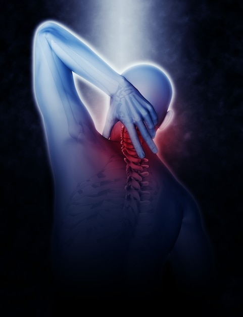 Free photo 3d render of a male figure holding neck in pain