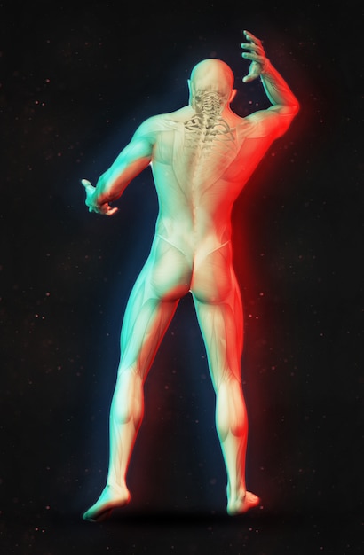 Free photo 3d render of a male figure holding neck in pain