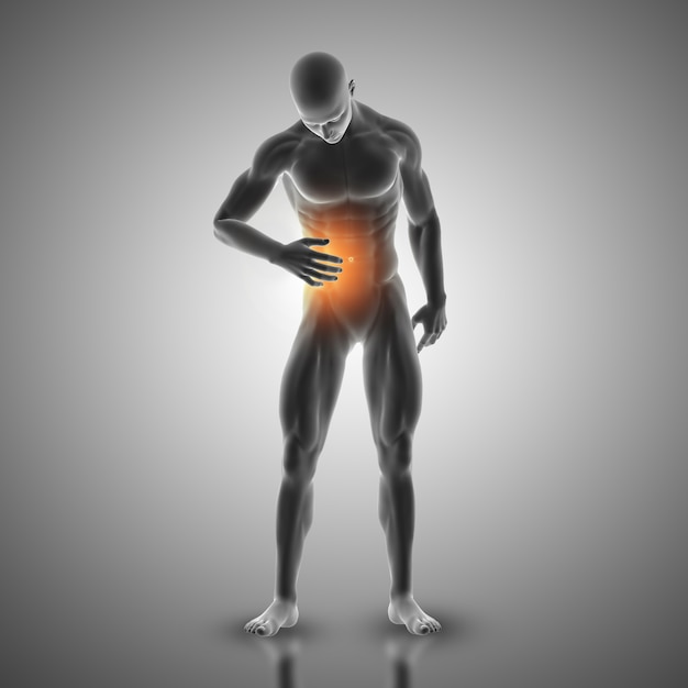 Free photo 3d render of a male figure holding stomach in pain