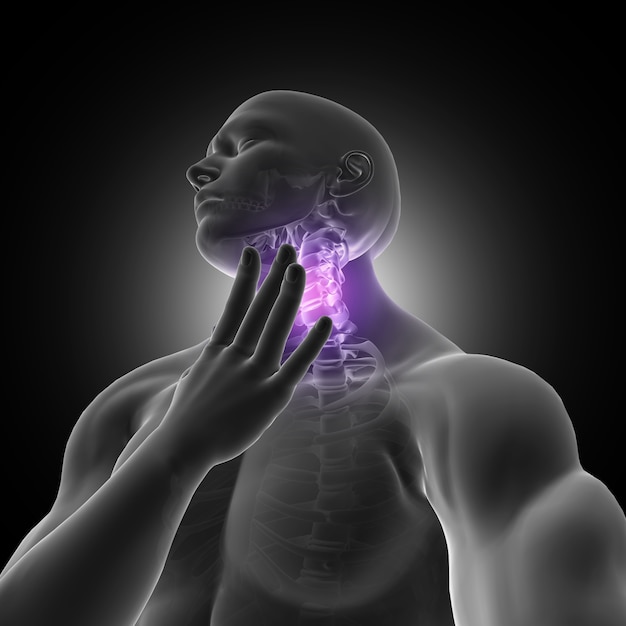 Free photo 3d render of a male figure holding throat in pain