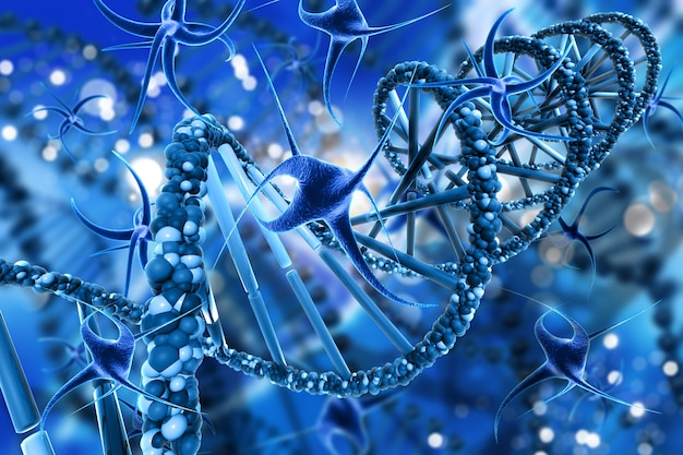 3d render of a medical background with abstract virus cells and dna strands