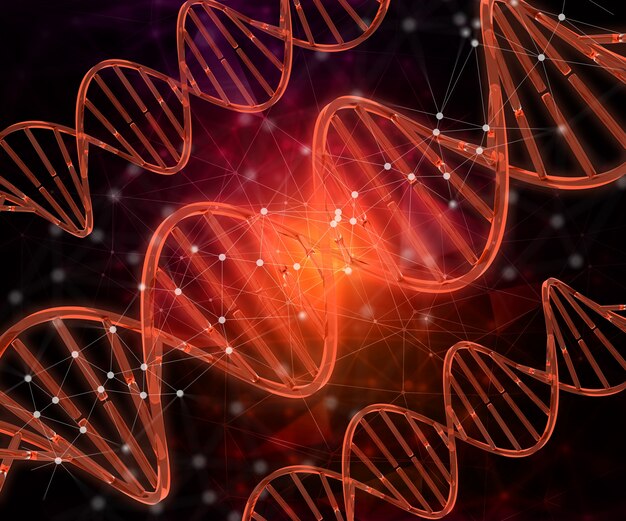 3d render of a medical background with dna strands connecting lines and dots