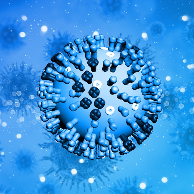 Rendering 3d di uno sfondo medico con virus influenzale