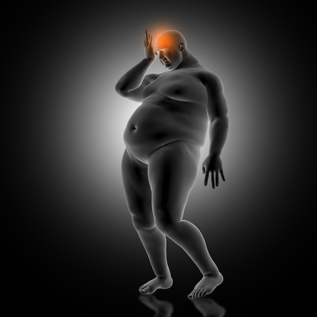 3D render of a medical background with overweight male holding head in pain